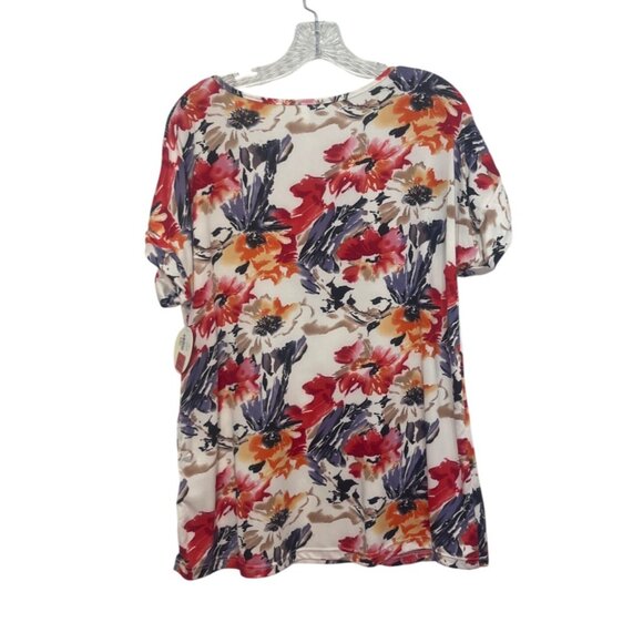 Rene Ricci Floral Print Short Sleeve Shirt Womens 2X Multi Color New - Picture 2 of 11